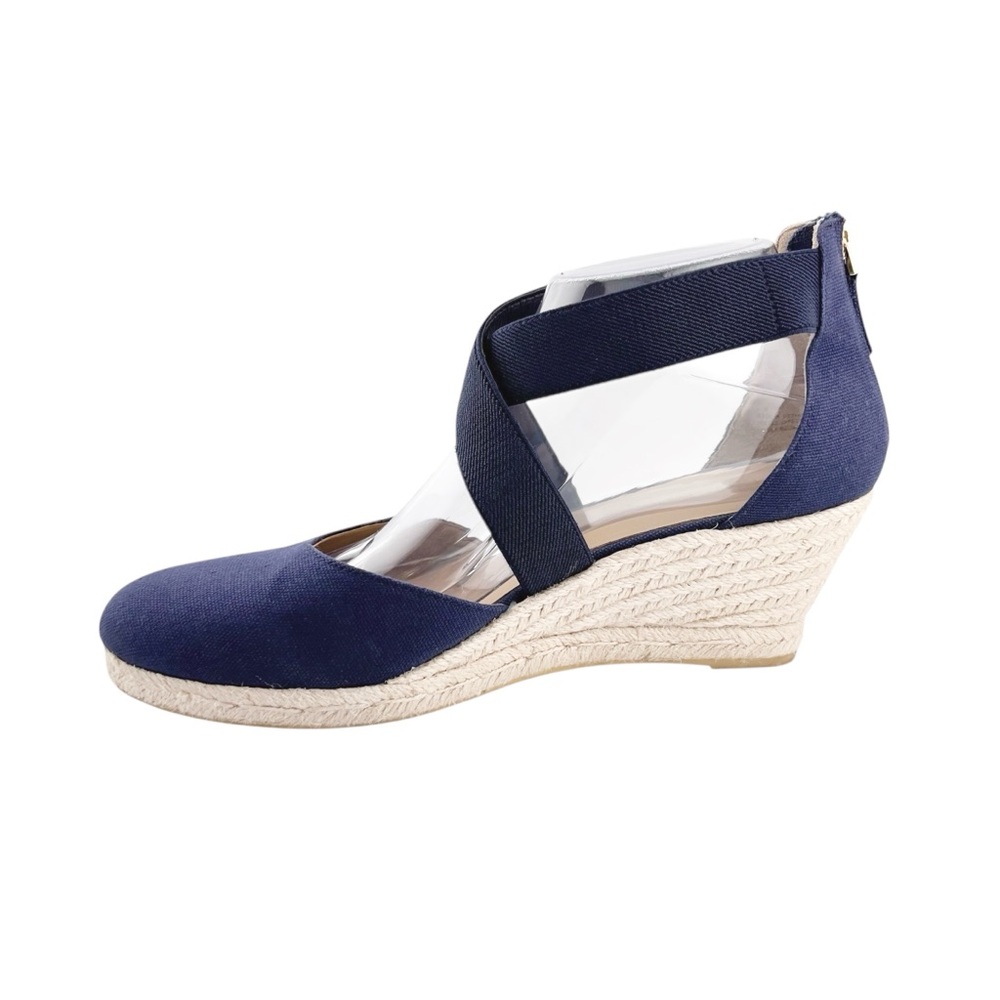 Talbots Lyndsay D'Orsay Espadrille Wedge Shoes 9.5 Blue Canvas Coastal Preppy - Picture 3 of 10